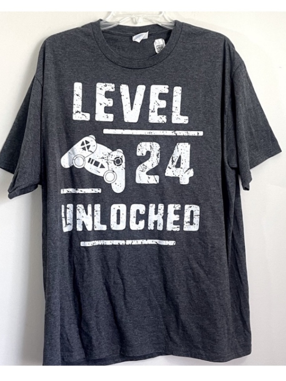 Port And Company Short Sleeve Level 24 Unlocked Graphic T Shirt Mens XL Gray